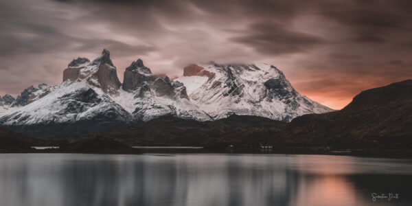 Torres del Paine Lago Pehue Cloudy Sunrise