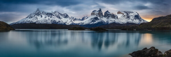 Torres del Paine Lago Pehue Cloudy Sunrise